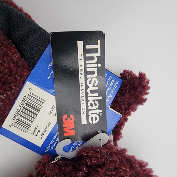 ISOTONER Berber Women's L Ski WINTER GLOVES‎ Thinsulate Lined Burgundy Black VTG - Picture 6 of 7